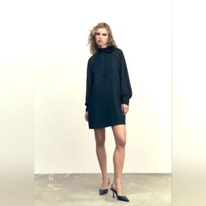 Zara black tweed dress with flower detail. S. NWT